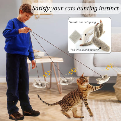 USB Rechargeable Cat Toys Flapping & Chirping Mouse Kitty Toys with Catnip, Door Hanging Interactive Squeaky Flying Squirrel Cat Toys Touch Activated Beating Wings Kitty Kicker Toys for Cats