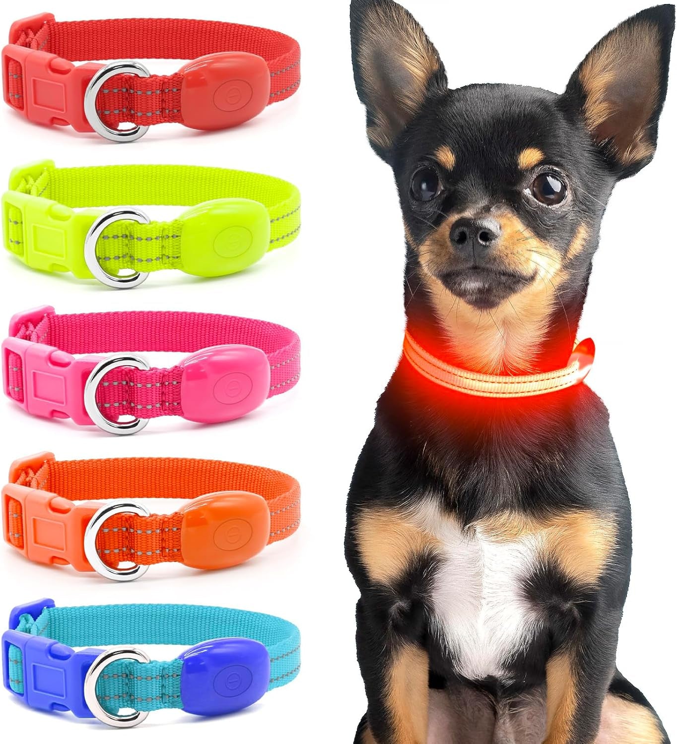 Light up Dog Collar - Reflective LED Puppy Collar Rechargeable Glow in the Dark Cat Collar High Visibility Safety Dog Lights for Night Walking (XS, Red)
