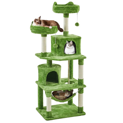 62.2''H Multi Level Cat Tree Tower with Condos Foam-Padded Perches, Light Gray