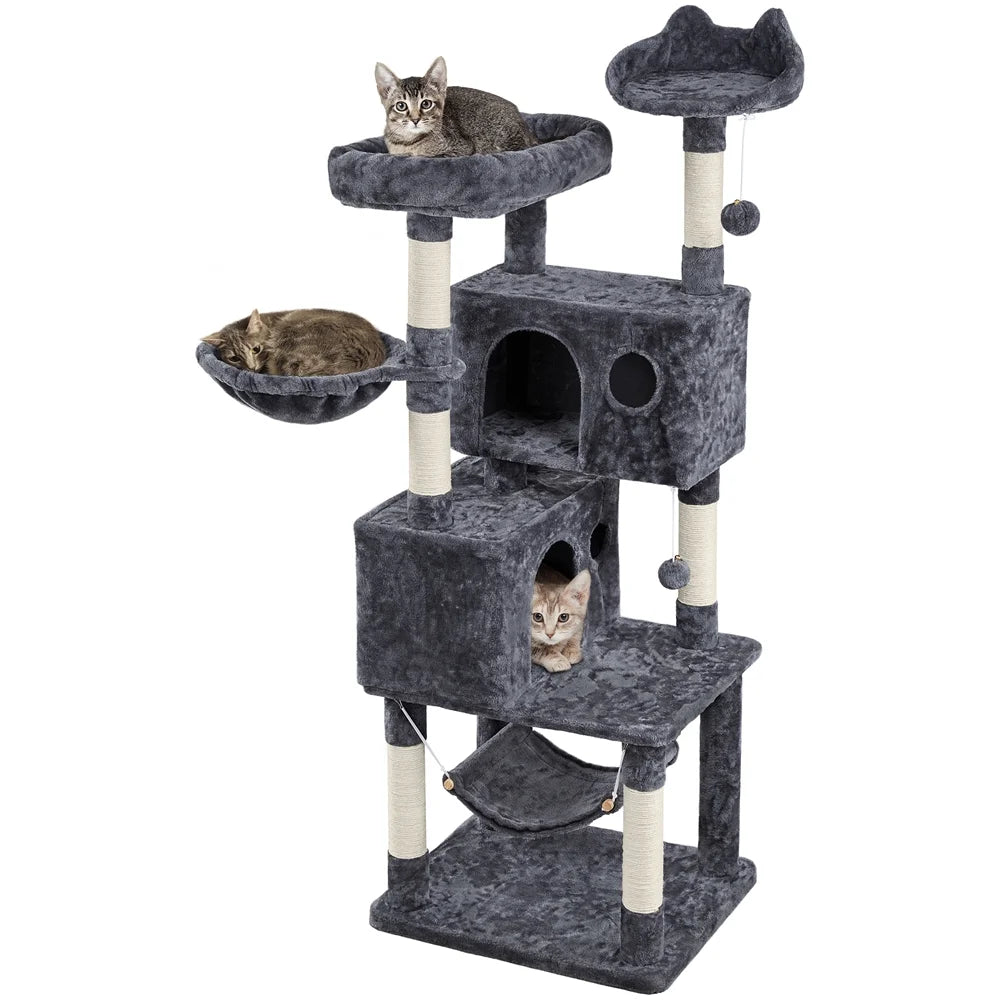 73"H Multi-Level Cat Tree Tower with Condos and Perches, Dark Gray