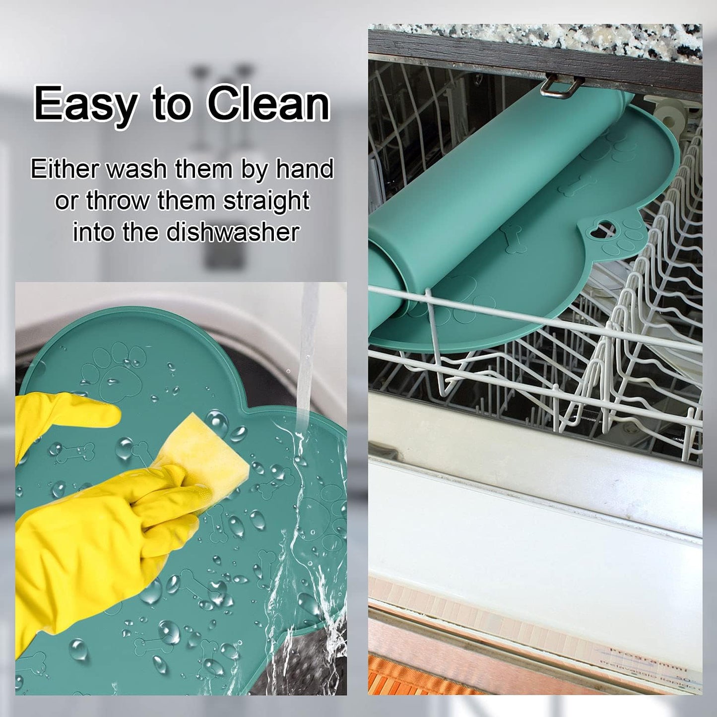 Dog Bowl Mat,  Dog Mat for Food and Water Pet Cat Large Small Silicone Rubber Plastic Waterproof Feeding Eating Dish Placemat Trays with Edges Lip for Floor, 23.6"X15.7", Black