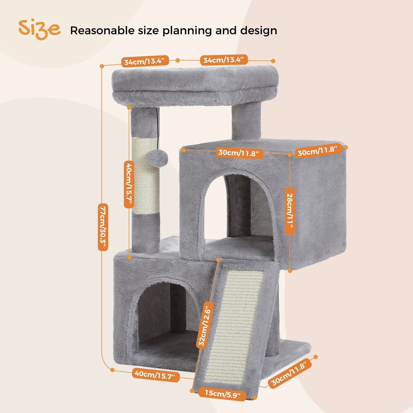 30" Cat Tree Condo with Sisal Scratcing Post Tower Ramp for Indoor Catss, Gray