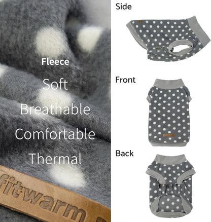 Fleece Polka Dot Dog Sweater, Cozy Dog Winter Clothes for Small Dogs Boy Girl, Dog Cold Weather Fleece Sweater, Doggy Pullover Jacket, Pet Outfit, Light Grey, Dark Grey, White, XXL