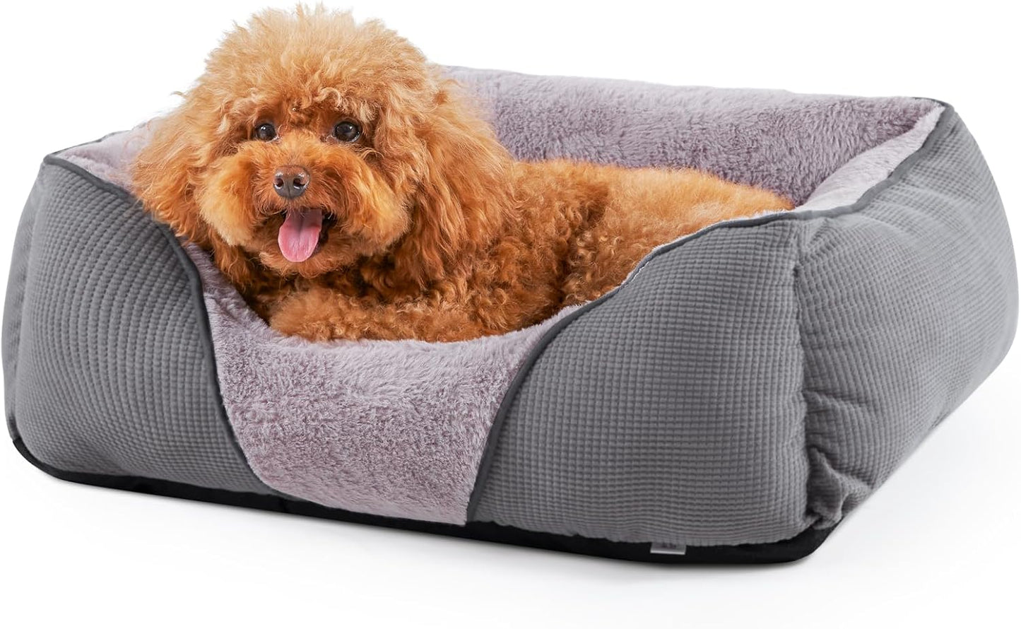 Calming Dog & Cat Beds - Soft Rectangle & Orthopedic Designs, Anti-Slip | Small / Medium Dogs & Indoor Cats (25X21In, Grey)