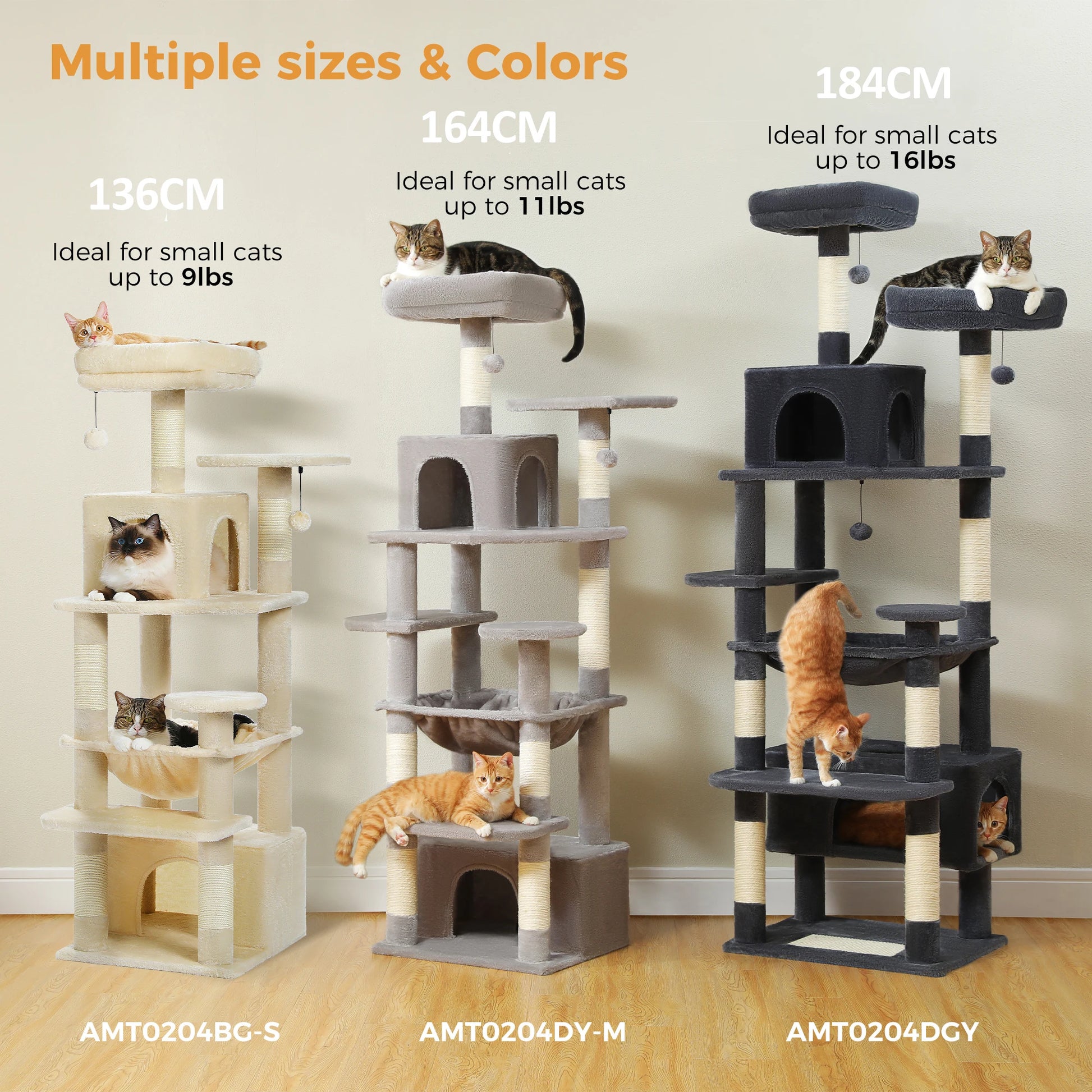 184Cm Large Cat Tree and Tower for Indoor Cats with Sisal-Covered Scratching Posts Spacious Hammock Padded Perches and Condos