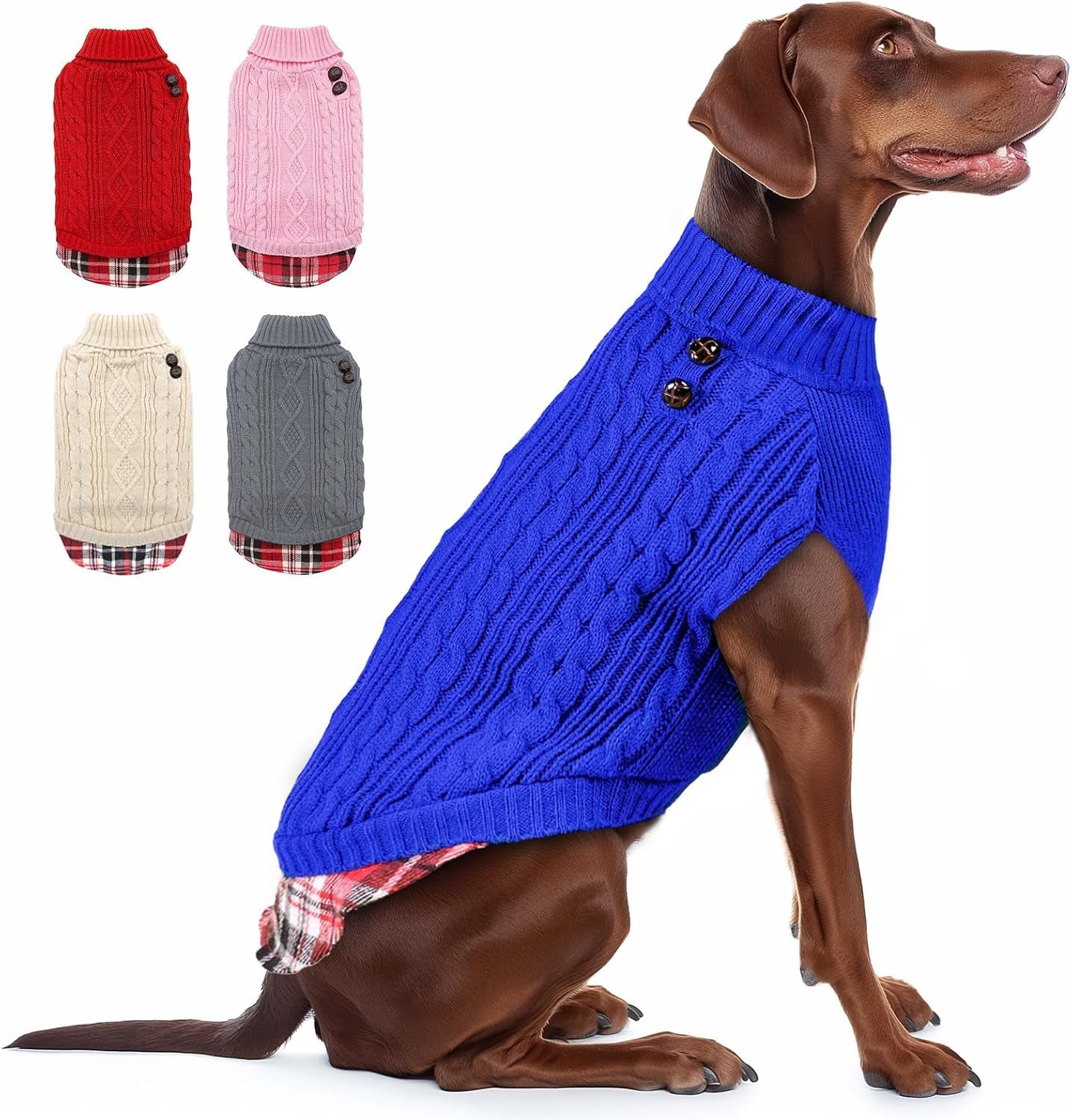 Dog Christmas Sweater Stretchy Pet Coat for Small Dogs Male Turtleneck Small Dog Sweater Red Puppy Clothes Knitwear Puppy Coats with Gingham Patchwork Pet Clothes for Fall Winter