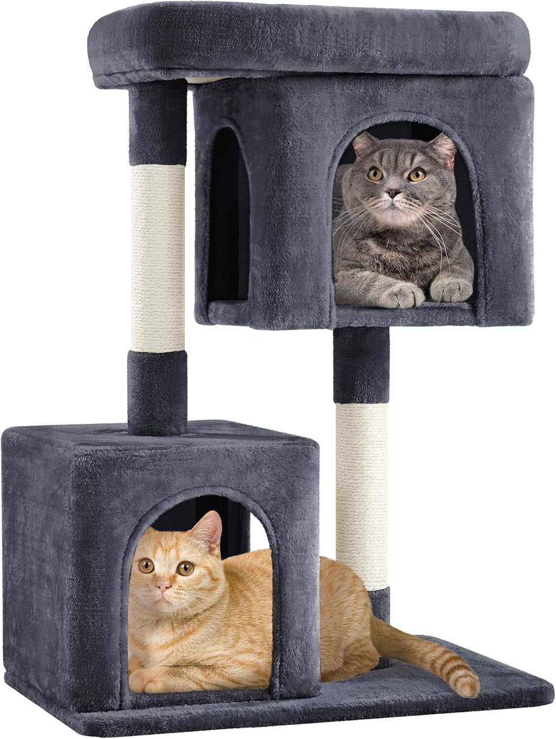 33.5In Cat Tree Tower for Indoor Cats W/2 Cozy Plush Condos, Oversized Perch & Sisal Scratching Posts, Stable Cat Stand House for Large Cats & Pets, Light Gray
