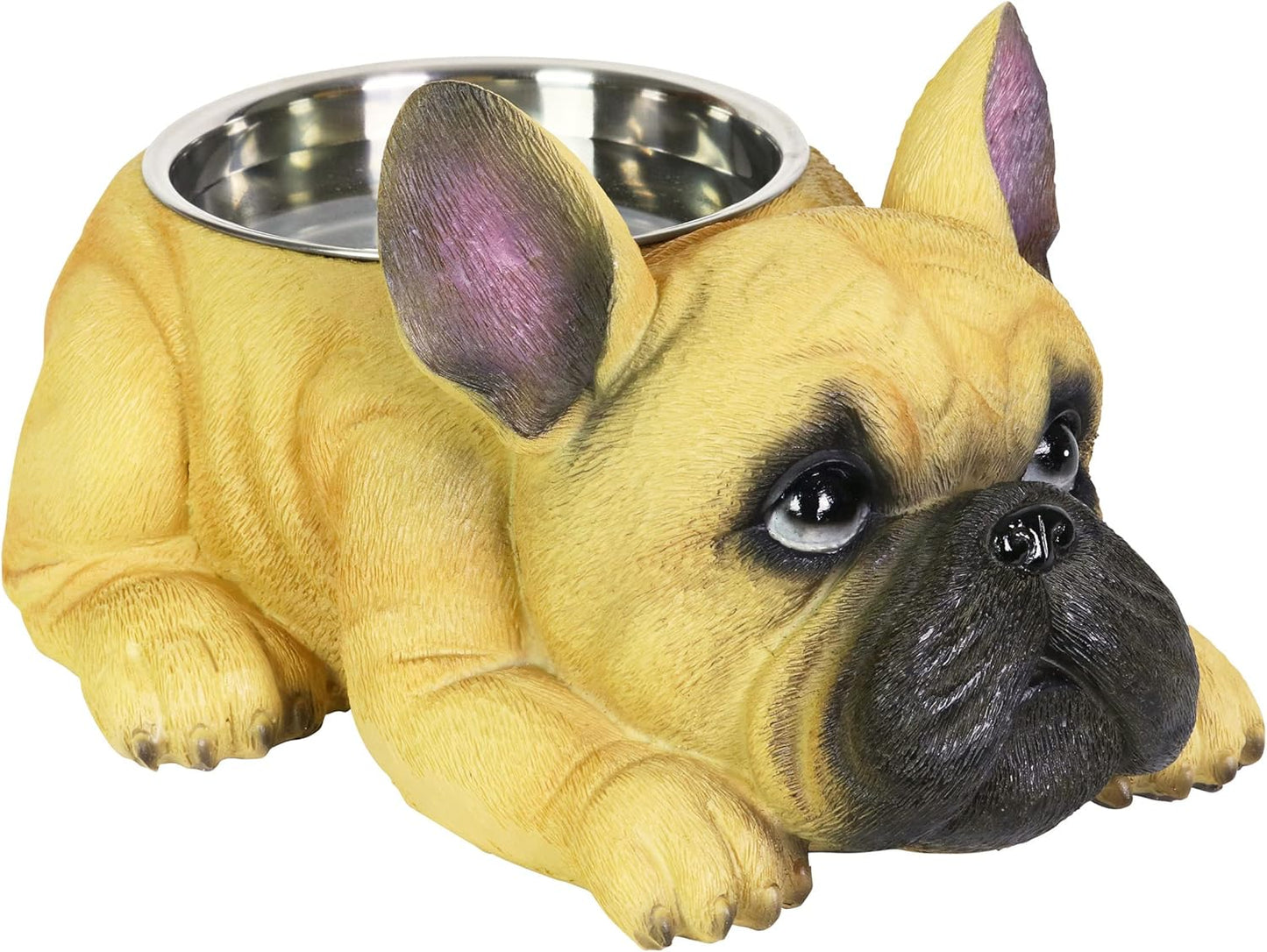 French Bulldog Bowl, Adorable/Durable Resin Dog Décor, Stainless Steel Bowl, 12.5”X9.5”X6.5”