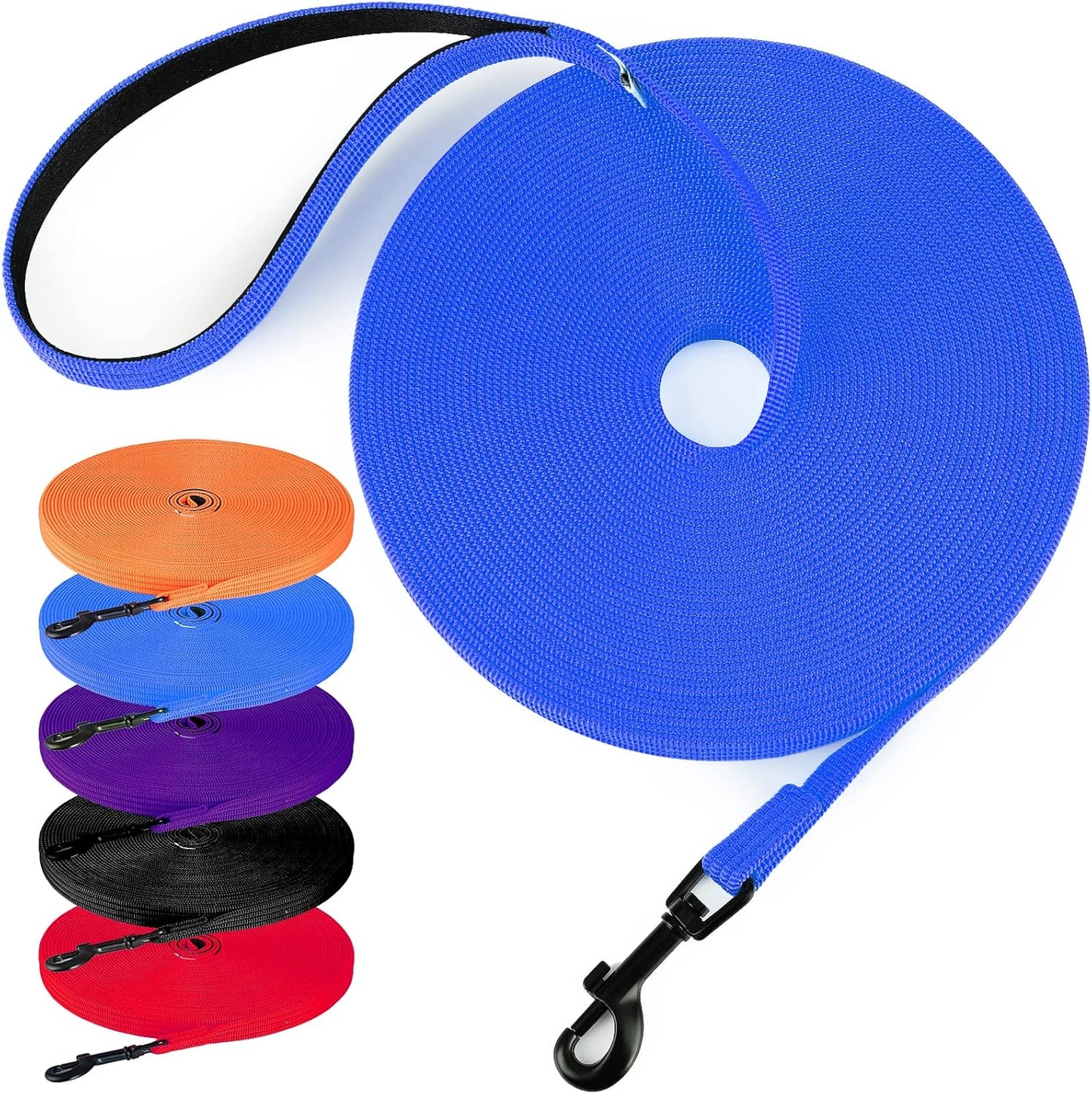 Check Cord Dog Leash Long Lead Training Tracking Line Comfortable Handle Heavy Duty Puppy Rope 10Ft 15Ft 30Ft 50Ft for Small Medium Large Dog Blue