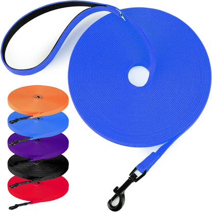 Check Cord Dog Leash Long Lead Training Tracking Line Comfortable Handle Heavy Duty Puppy Rope 10Ft 15Ft 30Ft 50Ft for Small Medium Large Dog Blue