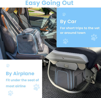 Expandable Small Cat Carriers Dog Carrier, Airline Approved Soft-Sided Portable Washable Pet Travel Carrier with Two Extension up to 9LB