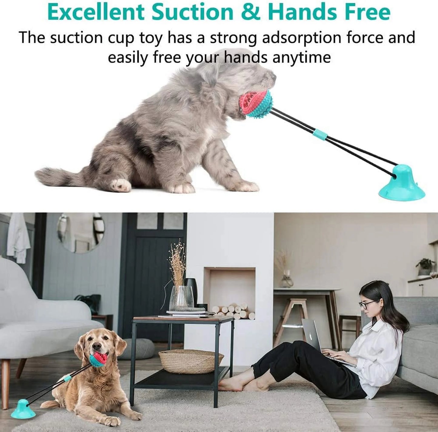 Dog Chew Toy - Dog Puzzle Treat Food Dispensing Ball Toys - Fixed Chew Toys for Aggressive Chewers