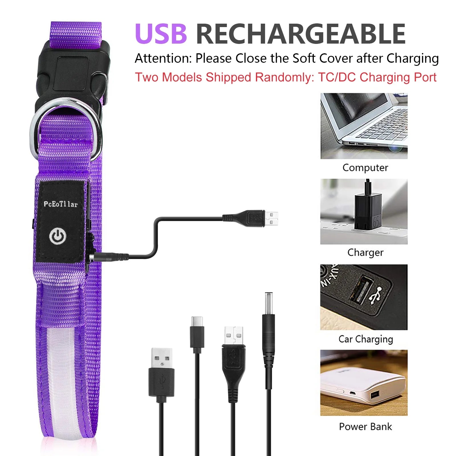 Light up LED Dog Collar, Waterproof Rechargeable for Night Walking RGB Colorful Adjustable Safety Dog Collar for Small Dogs (Purple)