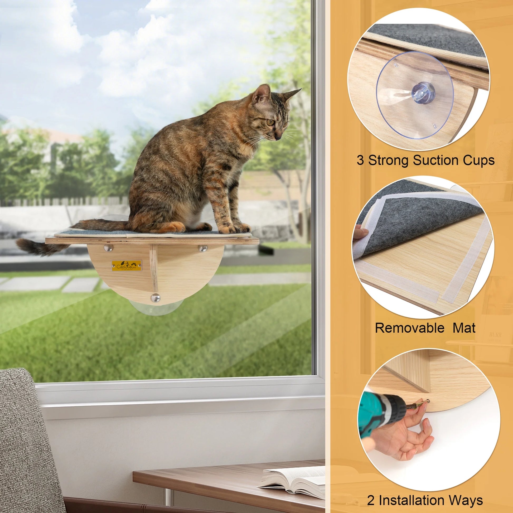 Cat Window Perch Cat Hammock Window Seat W/ Strong Suction Cups, Holds up to 22 Lbs
