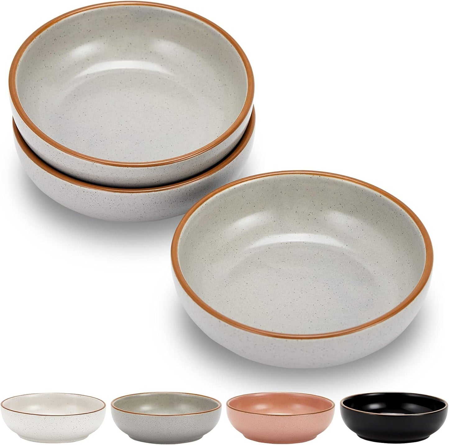 Ceramic Cat Bowls, Howise Cat Food Dish Gray, 5.3 in Shallow Pet Bowl 3 Pack Bowl Set for Kitten Cat Food Bowl and Water Bowl Small Dog Dish