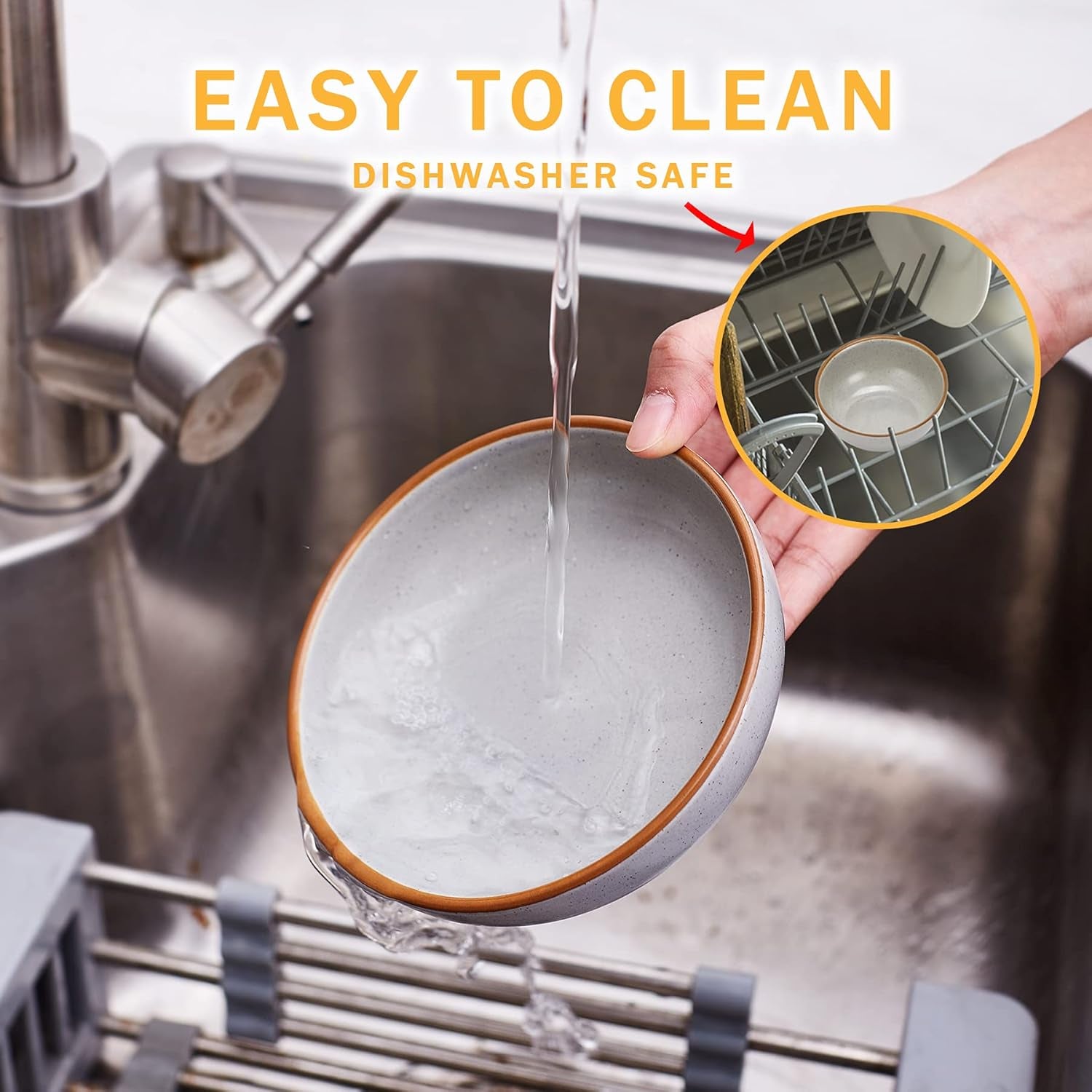 Ceramic Cat Bowls, Howise Cat Food Dish Gray, 5.3 in Shallow Pet Bowl 3 Pack Bowl Set for Kitten Cat Food Bowl and Water Bowl Small Dog Dish