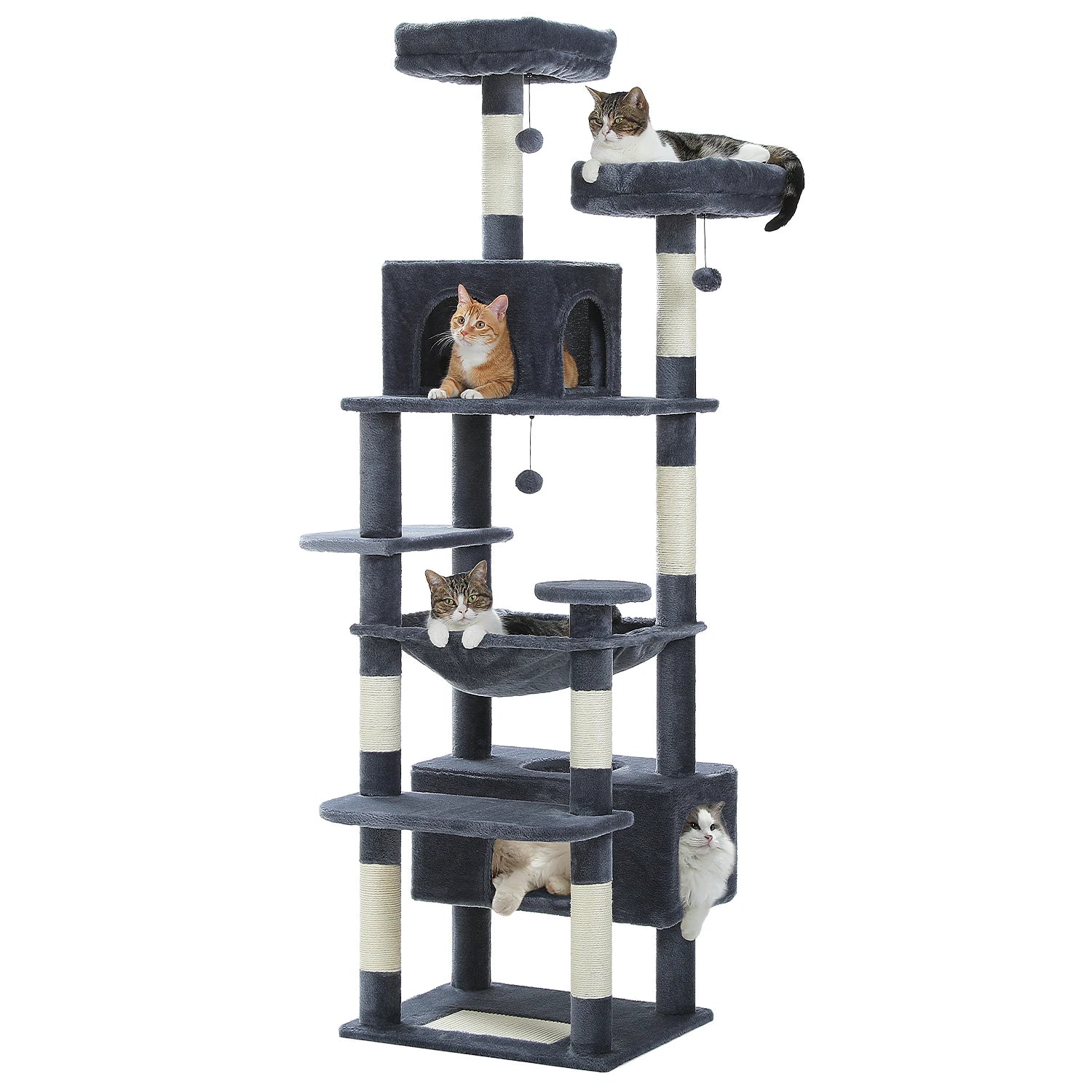 184Cm Large Cat Tree and Tower for Indoor Cats with Sisal-Covered Scratching Posts Spacious Hammock Padded Perches and Condos