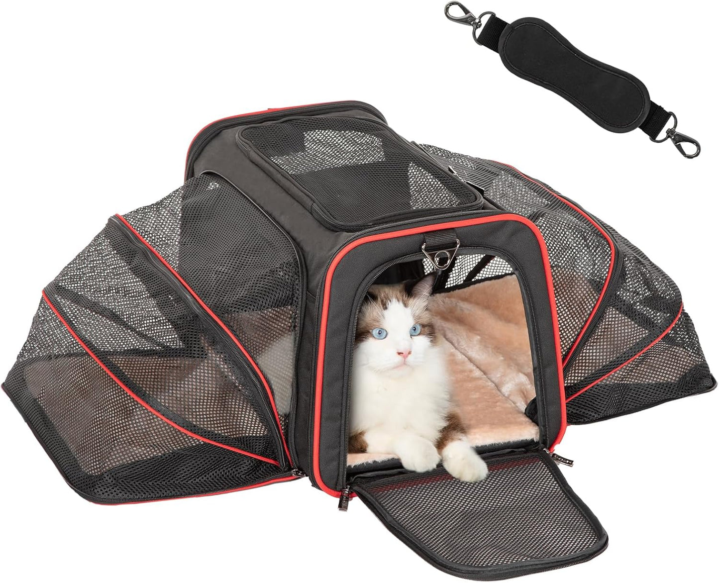 Expandable Small Cat Carriers Dog Carrier, Airline Approved Soft-Sided Portable Washable Pet Travel Carrier with Two Extension up to 9LB