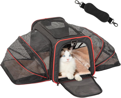 Expandable Small Cat Carriers Dog Carrier, Airline Approved Soft-Sided Portable Washable Pet Travel Carrier with Two Extension up to 9LB