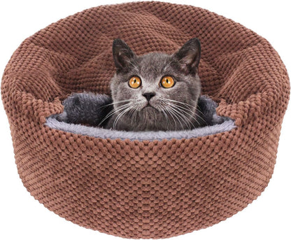 Washable Cat Bed - round Soft, Cozy & Warming for Indoor Cats. Calming Kitten Pet Bed. Small Pet Covered Cat Cave Beds (Gray,12.59 X 12.59 X 5.91 In)