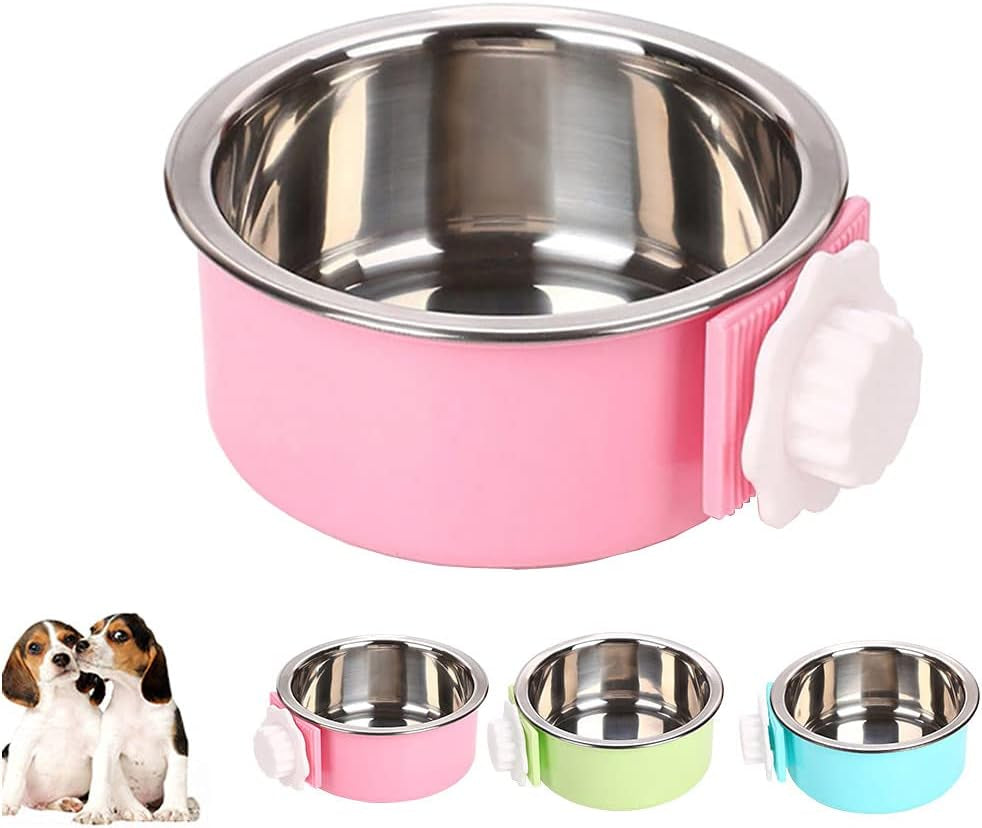 Crate Dog Cat Bowls, Removable Stainless Steel Hanging Pet Cage Bowls for Kennel, Water Food Feeder Cage Coop Cup for Cats, Dogs, Rabbits and Small Animals (Small, Blue)