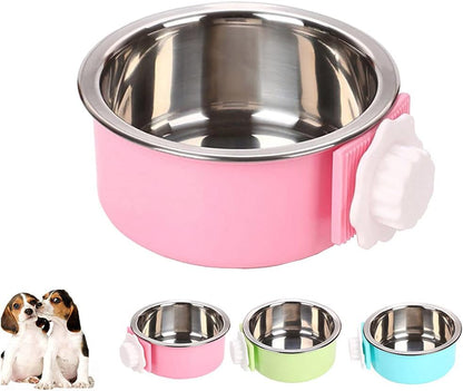 Crate Dog Cat Bowls, Removable Stainless Steel Hanging Pet Cage Bowls for Kennel, Water Food Feeder Cage Coop Cup for Cats, Dogs, Rabbits and Small Animals (Small, Blue)