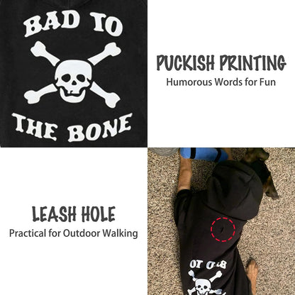 Bad to the Bone Lettered Dog Hoodie - Warm Fleece Sweatshirt with Hood and Leash Hole, Cozy Soft Pet Outfit for Small Medium Dogs, M