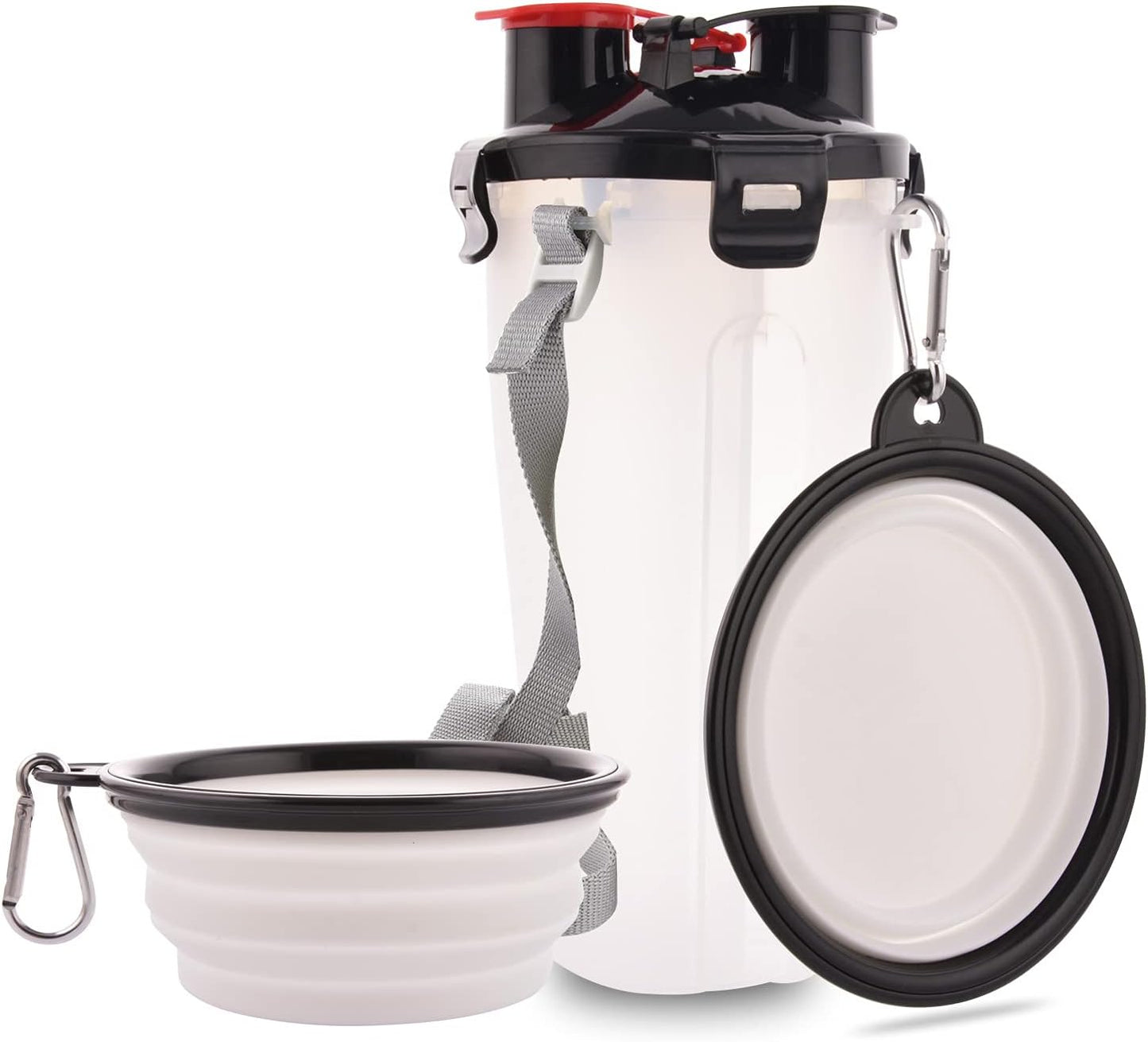 Dog Travel Water Bottle Collapsible Bowls, 2 in 1 Pet Food Container with Collapse Bowls, Outdoor Portable Water Bowls for Walking, Traveling, Camping and Hiking (Black)