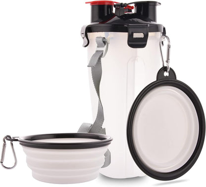 Dog Travel Water Bottle Collapsible Bowls, 2 in 1 Pet Food Container with Collapse Bowls, Outdoor Portable Water Bowls for Walking, Traveling, Camping and Hiking (Black)