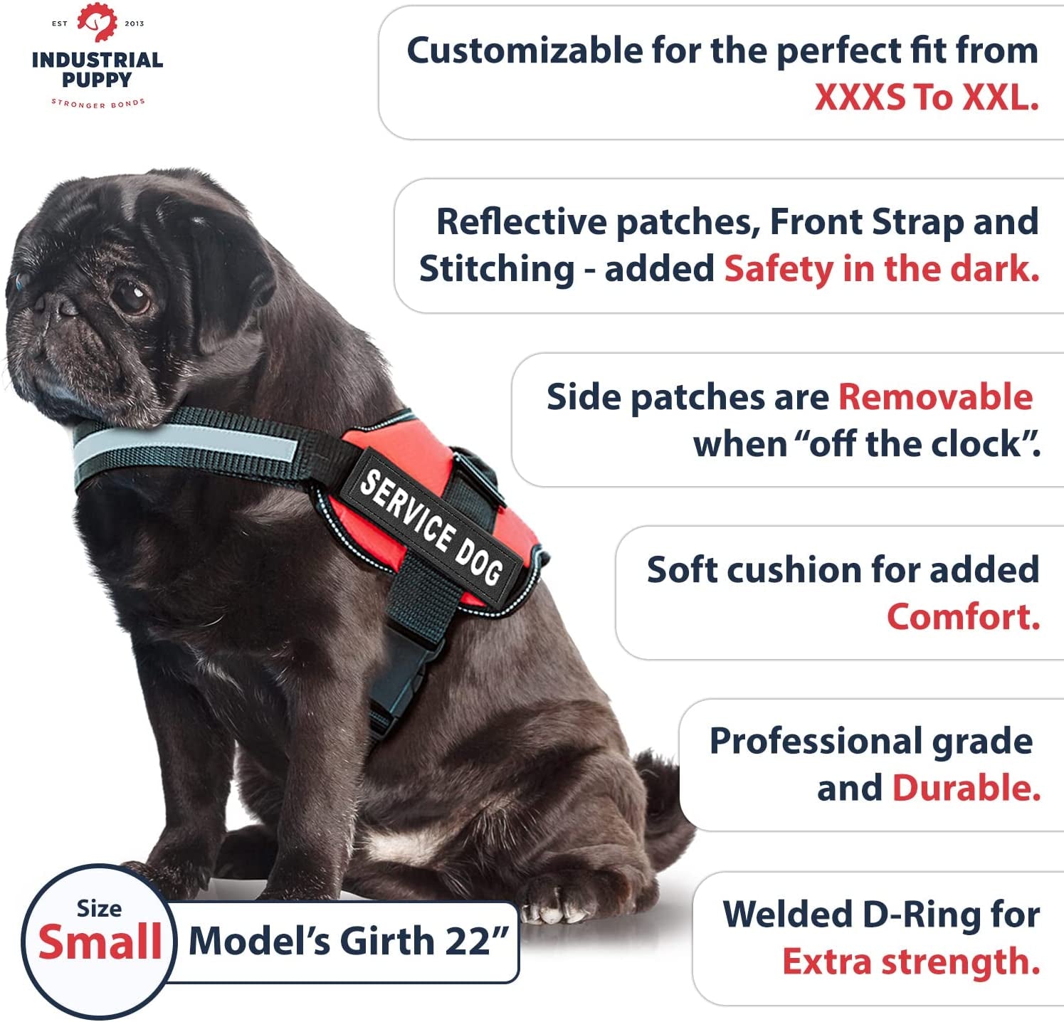 Service Dog Vest with Hook and Loop Straps & Matching Leash Set - Harnesses from XXS to XXL - Service Dog Harness Features Reflective Patch and Comfortable Mesh Design (Red, Small)