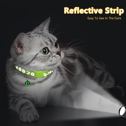 Reflective Cat Collar Breakaway with Bells, 2 Pack Girl Boy Pet Cat Collar Adjustable 7.5-12.5 Inch, Green