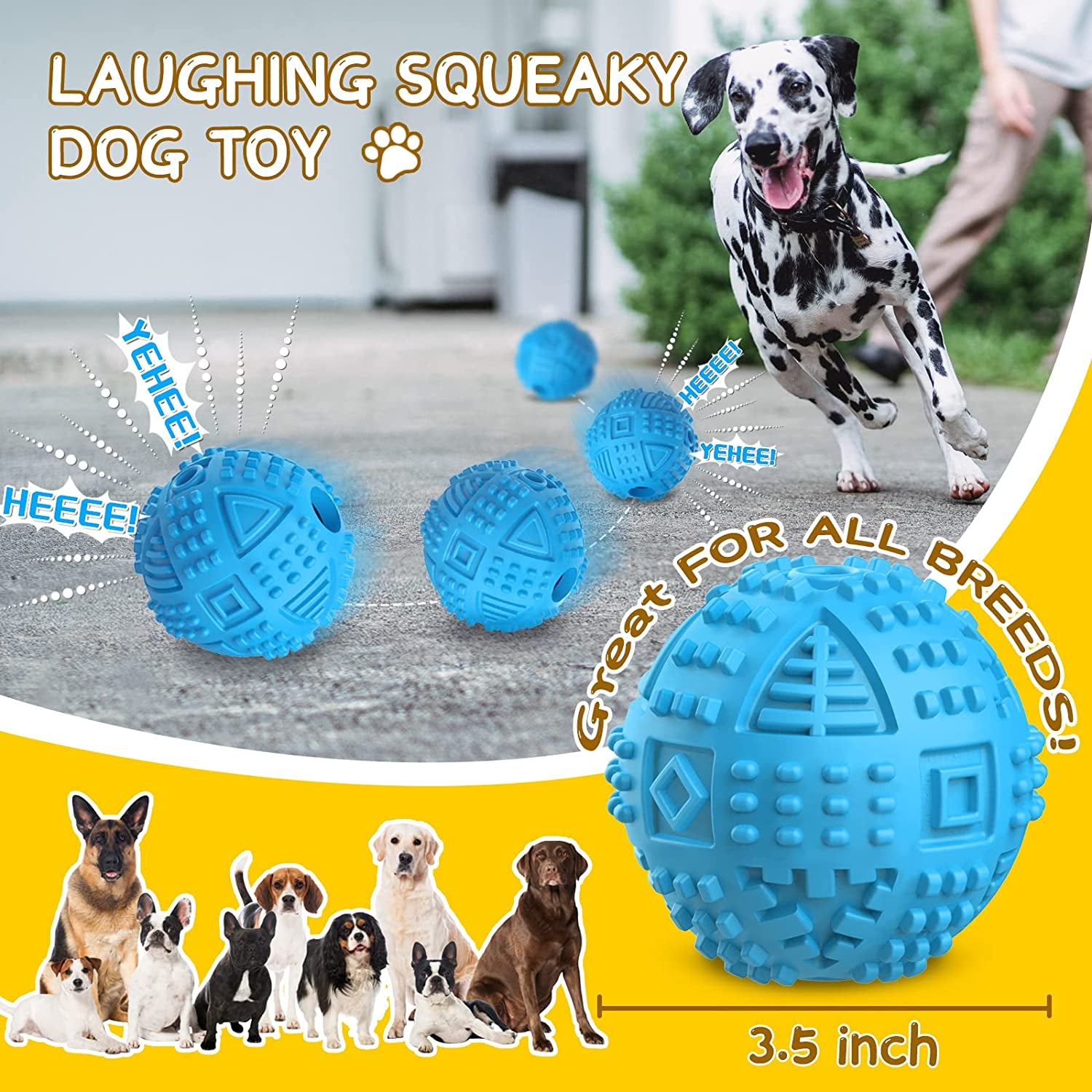 Dog Balls Treat Dispensing Dog Toys for Aggressive Chewers Large Breed, Nearly Indestructible Squeaky Puppy Chew Toys for Largebreeds, Natural Rubber Doggie Puzzle Toys, Pet Treat Ball