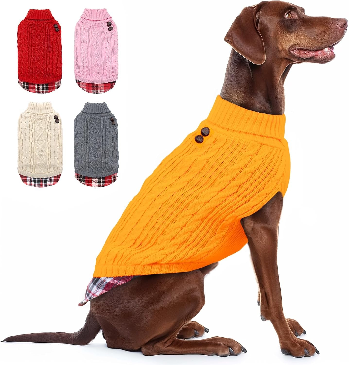 Dog Christmas Sweater Stretchy Pet Coat for Small Dogs Male Turtleneck Small Dog Sweater Red Puppy Clothes Knitwear Puppy Coats with Gingham Patchwork Pet Clothes for Fall Winter