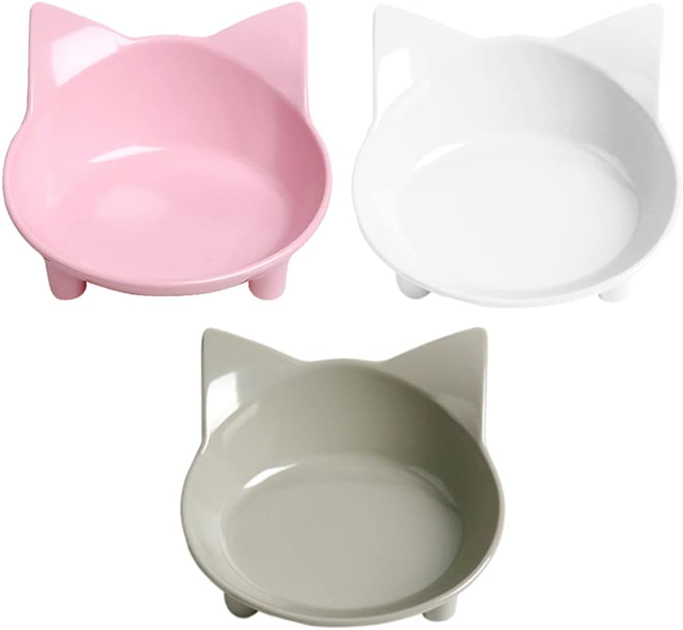 Non-Slip Cat Food Dish - Shallow Bowls for Stress Relief & Preventing Vomiting - Wide for Cats & Small Animals