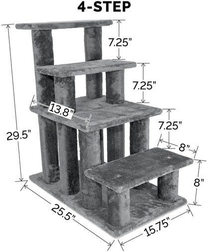 Steady Paws Multi-Step Pet Stairs for High Beds & Sofas - Gray, 4-Step