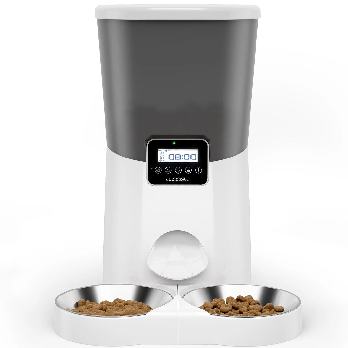 Automatic Dog Feeders, Pet Food Dispenser, Cat Feeder with Dual Stainless Steel Bowl for 2 Cats Pets, 8L, Black