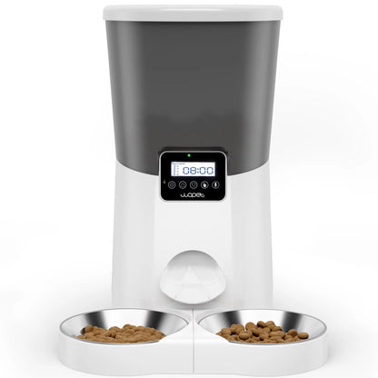 Automatic Dog Feeders, Pet Food Dispenser, Cat Feeder with Dual Stainless Steel Bowl for 2 Cats Pets, 8L, Black