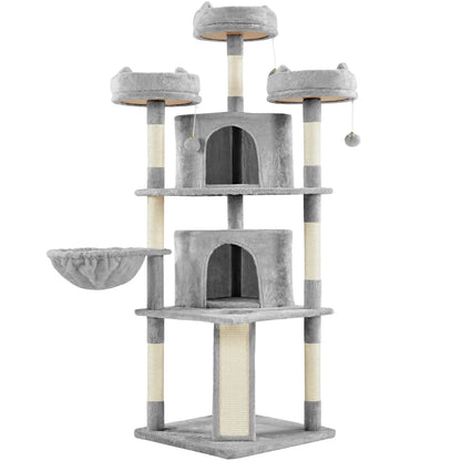 76"H Large Multilevel Cat Tree Tower with Condos and Perches, Light Gray
