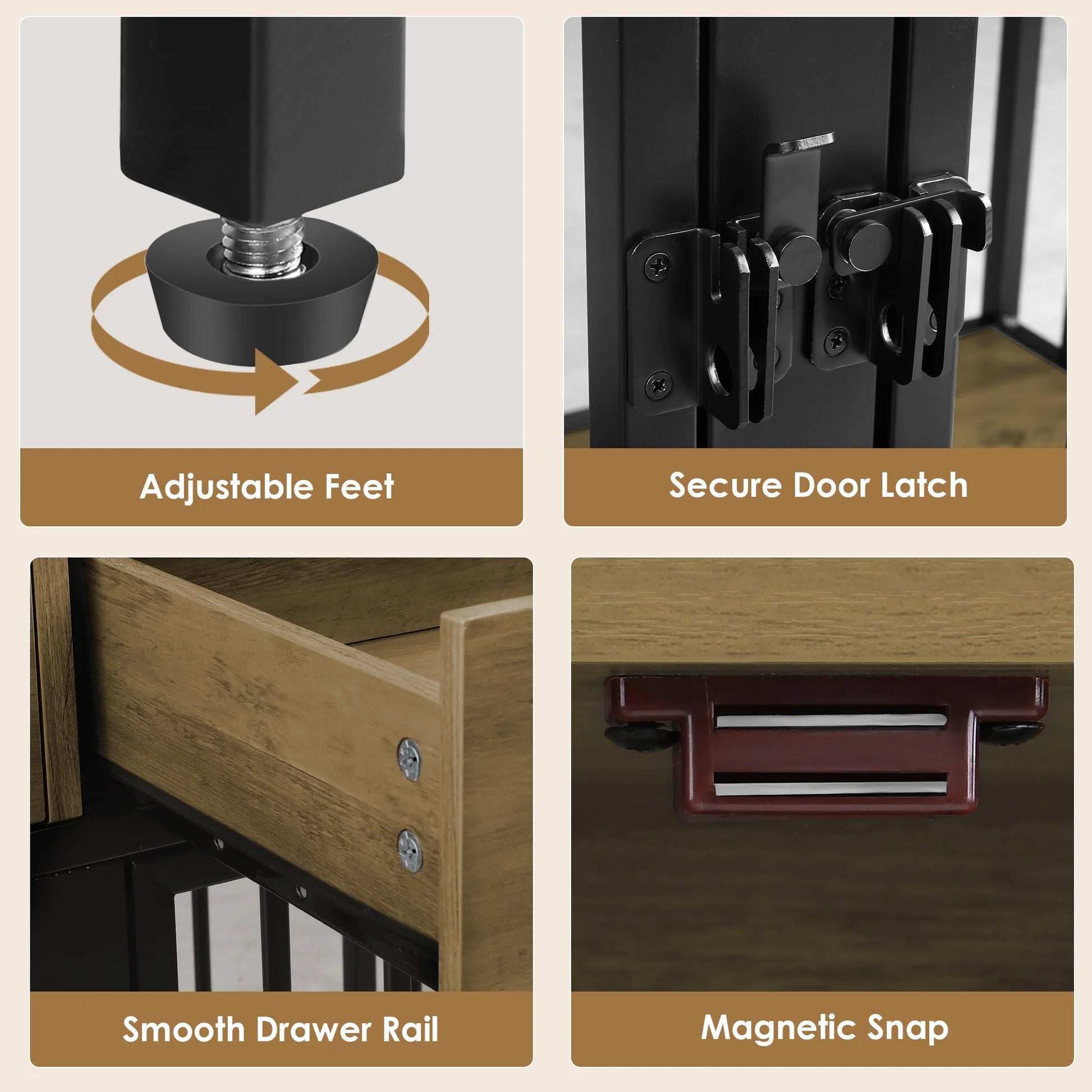 71" Tall Dog Crates Furniture, Indoor Dogs Kennel with Hutch, 42"W Dog Cage Furniture for Large/Medium Dogs, Decorative Sturdy Pet House, Rustic Brown