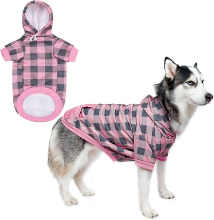 Plaid Dog Hoodie Pet Clothes Sweater with Hat and Pocket for Small Medium Large Size Dogs, Soft Winter Warm Dog Cold Weather Coat, Fleece Fall Dog Hooded Sweatshirt for Puppy Cats, Red XL