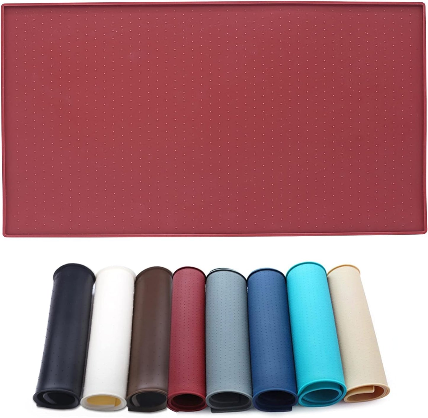 Cat Feeding Mat, Silicone Pet Food Mat, Food Grade Waterproof Anti-Messy Raised-Edges Mat for Puppy Kitty Dog Cat, S(19X12Inch), Burgundy