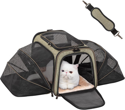 Expandable Small Cat Carriers Dog Carrier, Airline Approved Soft-Sided Portable Washable Pet Travel Carrier with Two Extension up to 9LB