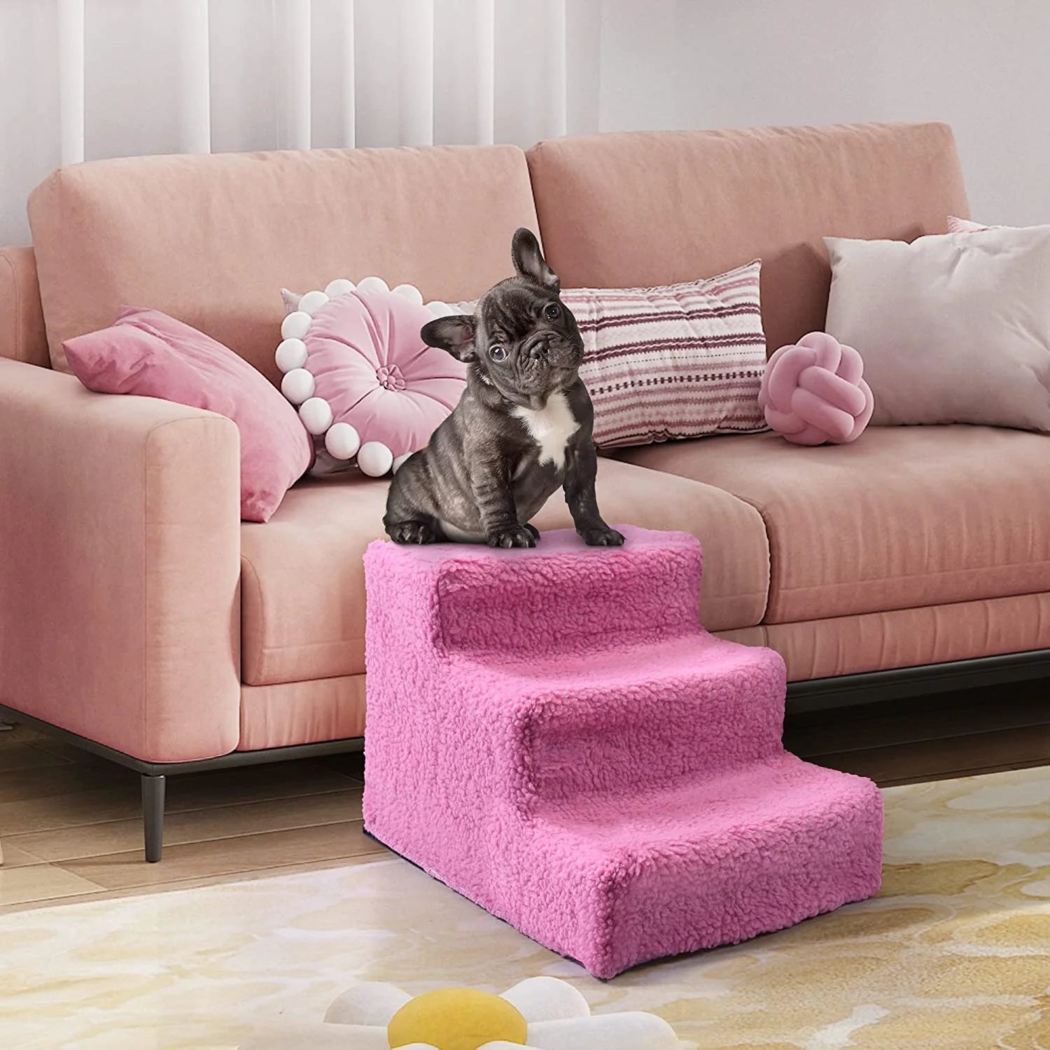 Dog Stairs for Small Dogs - 3 Steps Pet Stairs for High Beds and Couch, Non-Slip Folding Dog Steps Portable Pet Stairs for Dog and Cats,3 Step