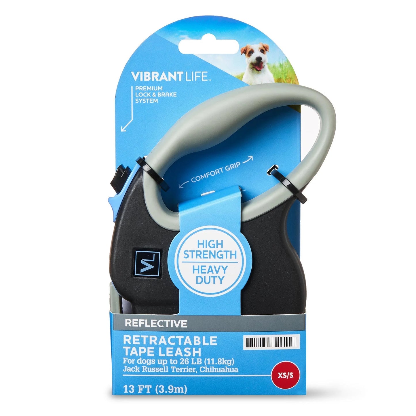 13' Heavy Duty Nylon Reflective Retractable Dog Leash, Black, XS/S - for Dogs up to 26LB