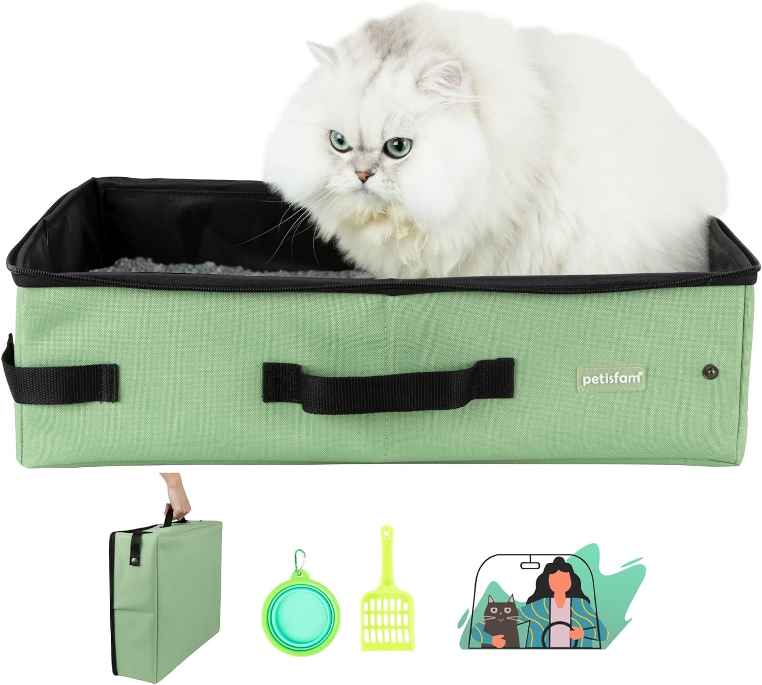 Portable Travel Litter Box for Cats with Lid to Contain Litter and Odor. Easy to Carry, Clean and Store. Easy for Car Travel, Hotle Stays, Flying with Cats