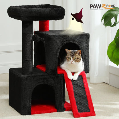 30" Cat Tree Condo with Sisal Scratcing Post Tower Ramp for Indoor Catss, Gray
