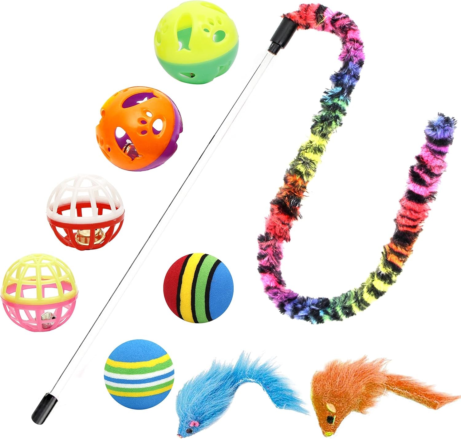 18 Cat Toys Assortments - Teaser Wand, Interactive Bell Toy, Sparkle Balls for Kitten, Puppy, Kitty (With Hide Seek Toy)