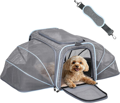 Expandable Small Cat Carriers Dog Carrier, Airline Approved Soft-Sided Portable Washable Pet Travel Carrier with Two Extension up to 9LB