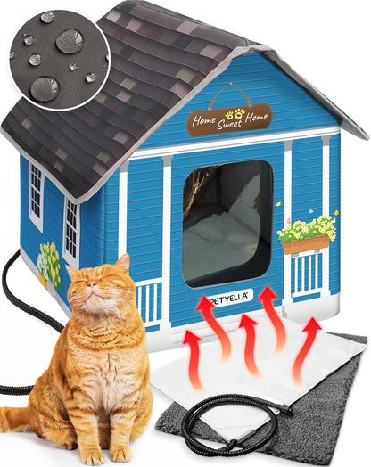 Weatherproof Heated Cat House for Outdoor Cats in Winter - Easy to Assemble Outdoor Heated Cat House