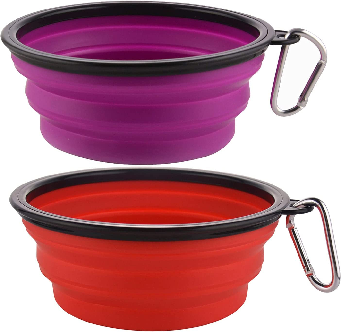 Large Collapsible Dog Bowls, 34Oz Travel Water Food Bowls Portable Foldable Collapse Dishes with Carabiner Clip, 2 Pack (Green+Red)